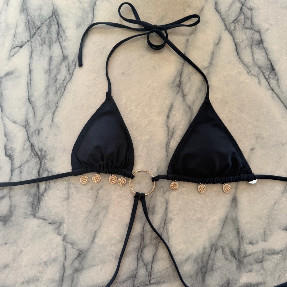 White fox boutique festival Black Triangle gold charms Bikini Top SMALL NEW